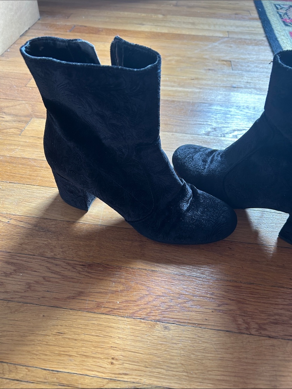 Unisa Black Velvet Embossed Ankle Boots